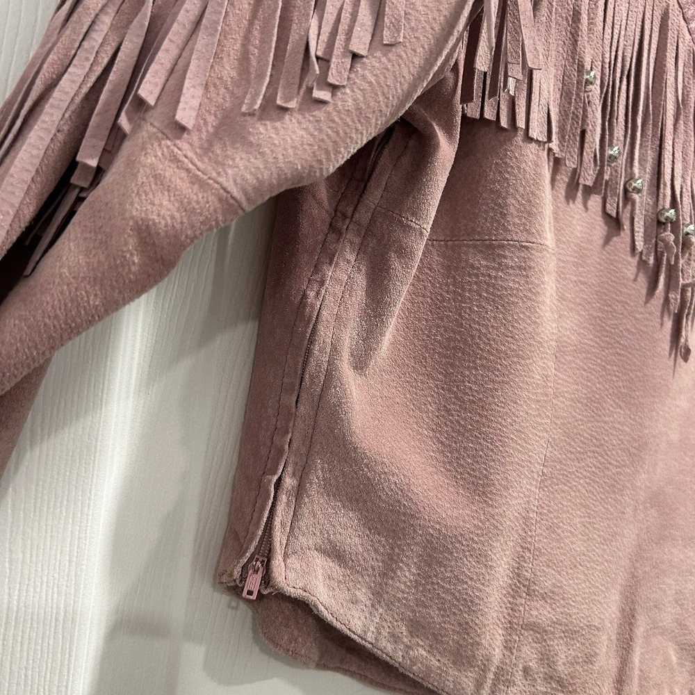 Vintage Pioneer Wear Suede Western Fringe Jacket & Skirt Women's 12 Pink Leather - Picture 5 of 16